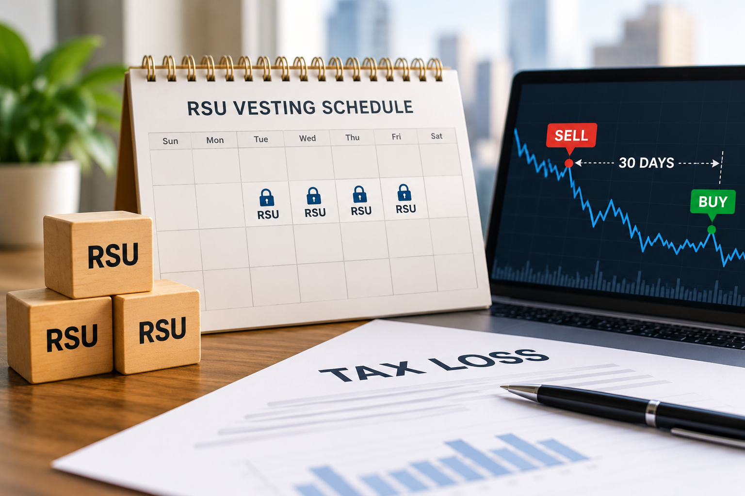 RSU vesting schedule and wash sale rule for tax-loss harvesting
